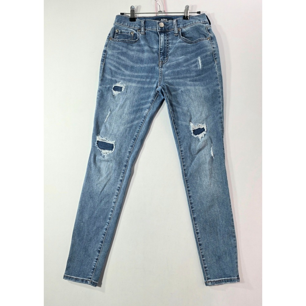 Aeropostale High Rise Skinny Jeans Medium Wash Distressed Size 8